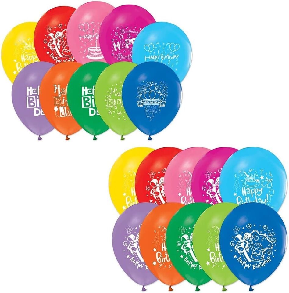 Balon 12'' Happy Bırthday Baskılı 9 Lu    