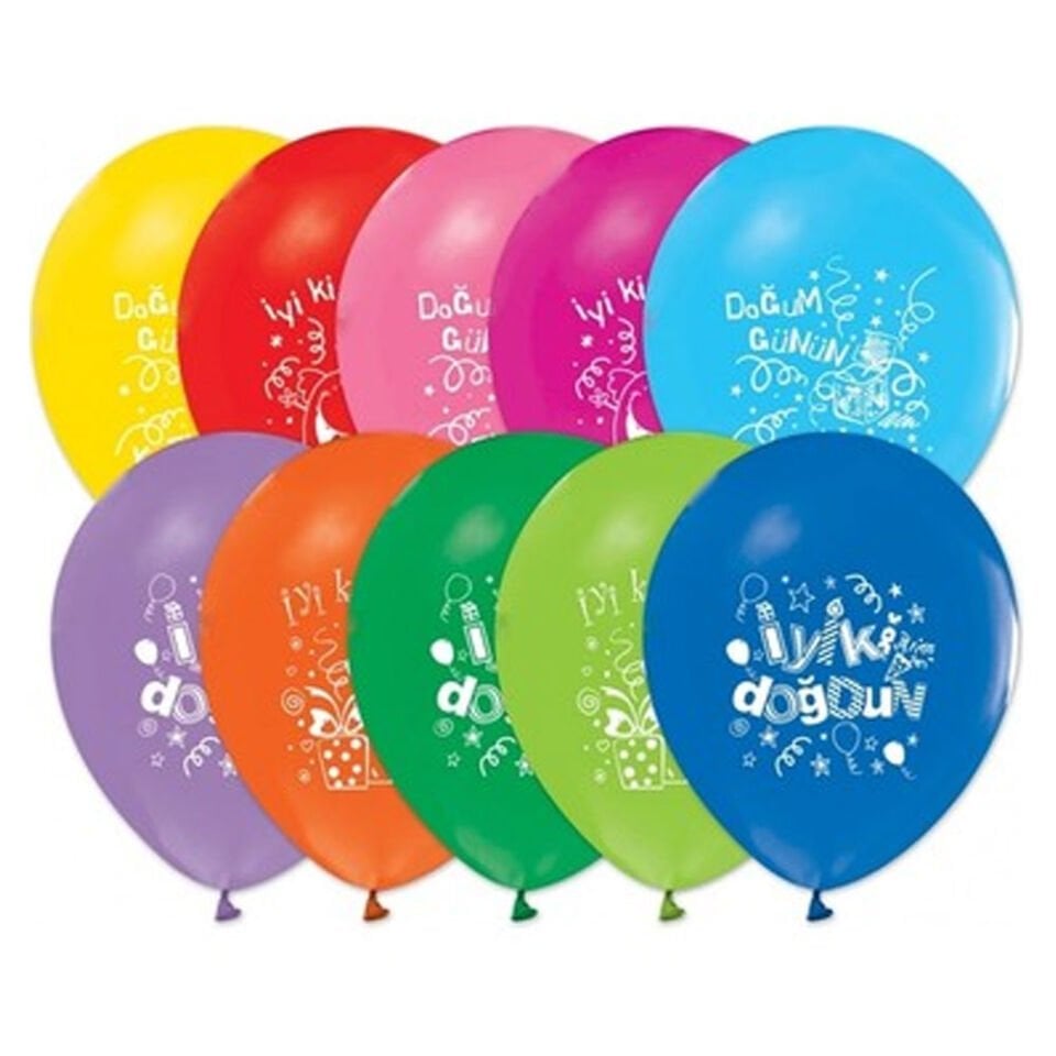 Balon 12'' Doğum Günü Baskılı 9 Lu    