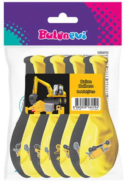 Balon 12'' İnşaat Baskılı 8 Li    
