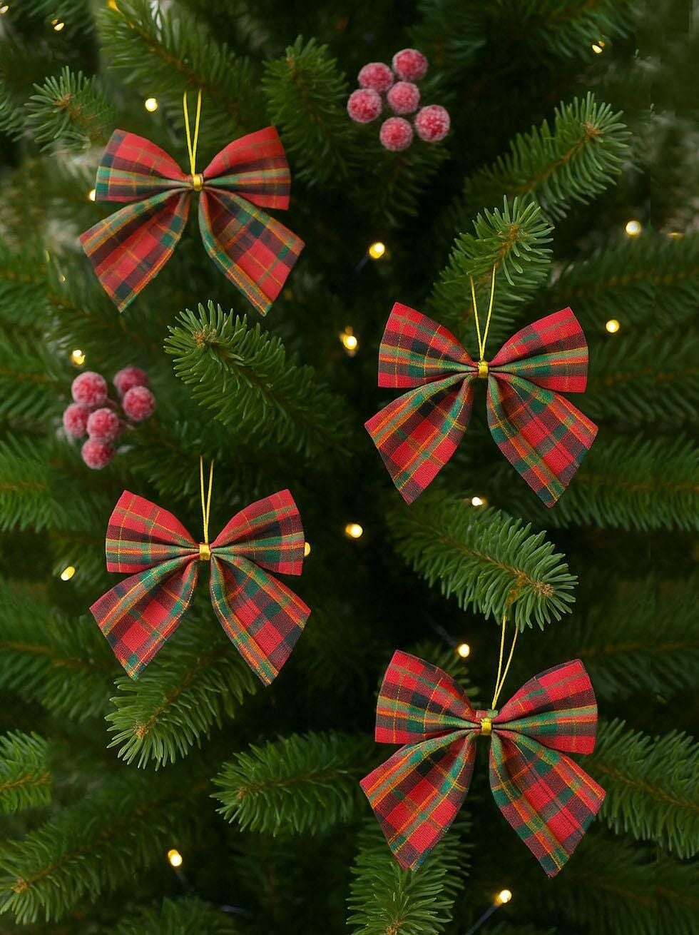 Astaş Yesil Kirmizi Ekoseli Kumas Fiyonk 8  Cm 4 Lü