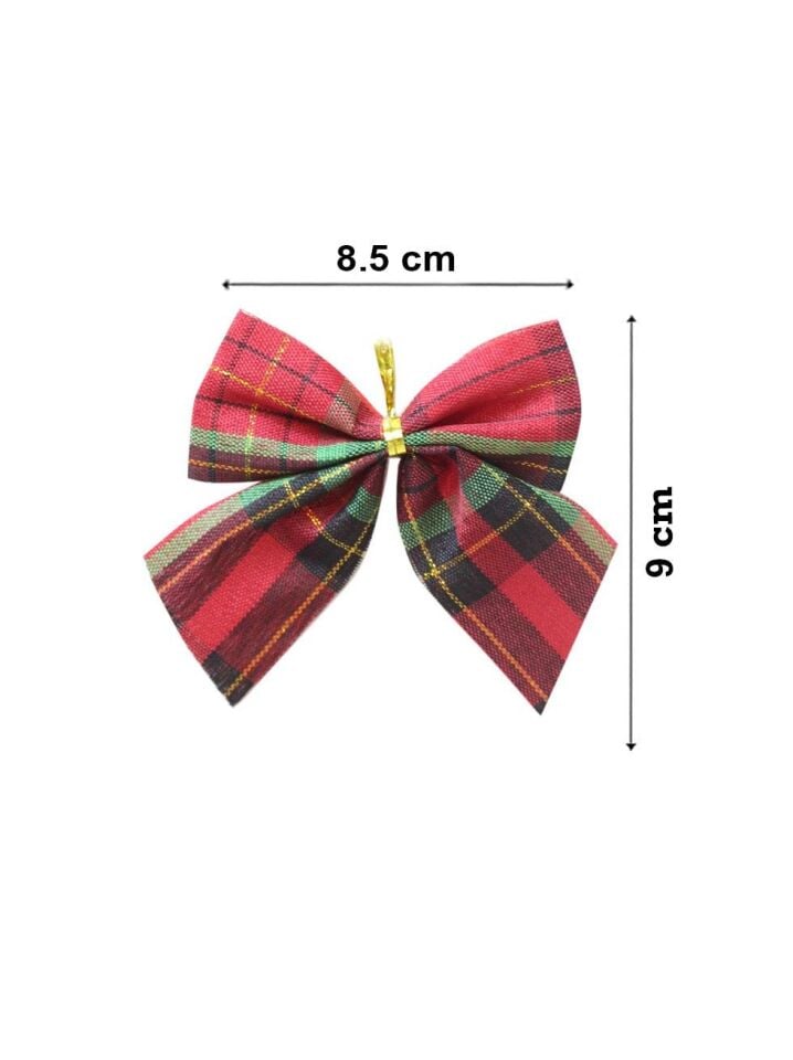 Astaş Yesil Kirmizi Ekoseli Kumas Fiyonk 8  Cm 4 Lü