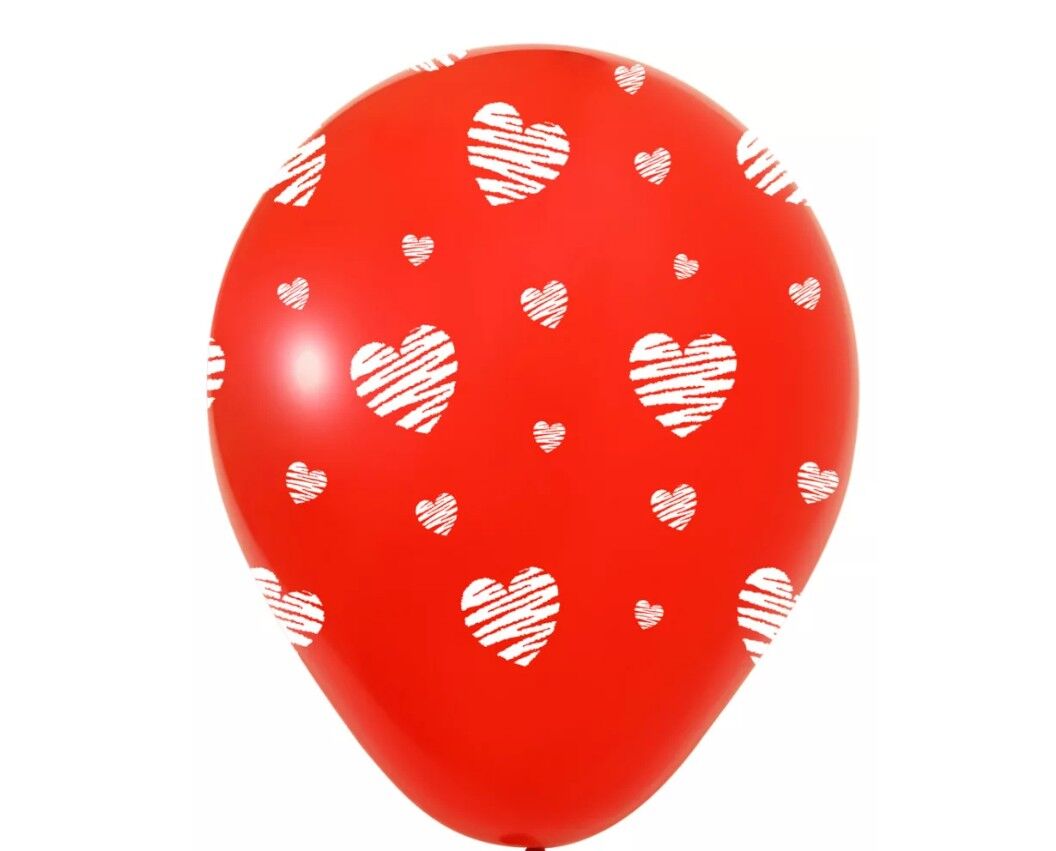 Balon 12'' Çepeçevre Kalpler Baskılı Kırmızı 8 Li    