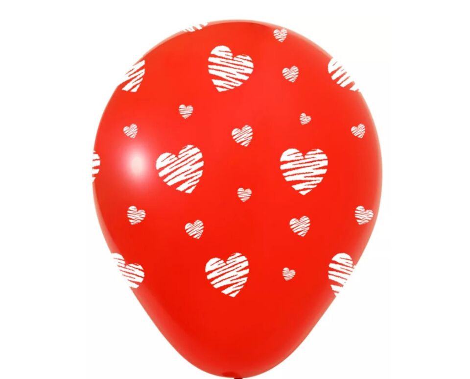 Balon 12'' Çepeçevre Kalpler Baskılı Kırmızı 8 Li    