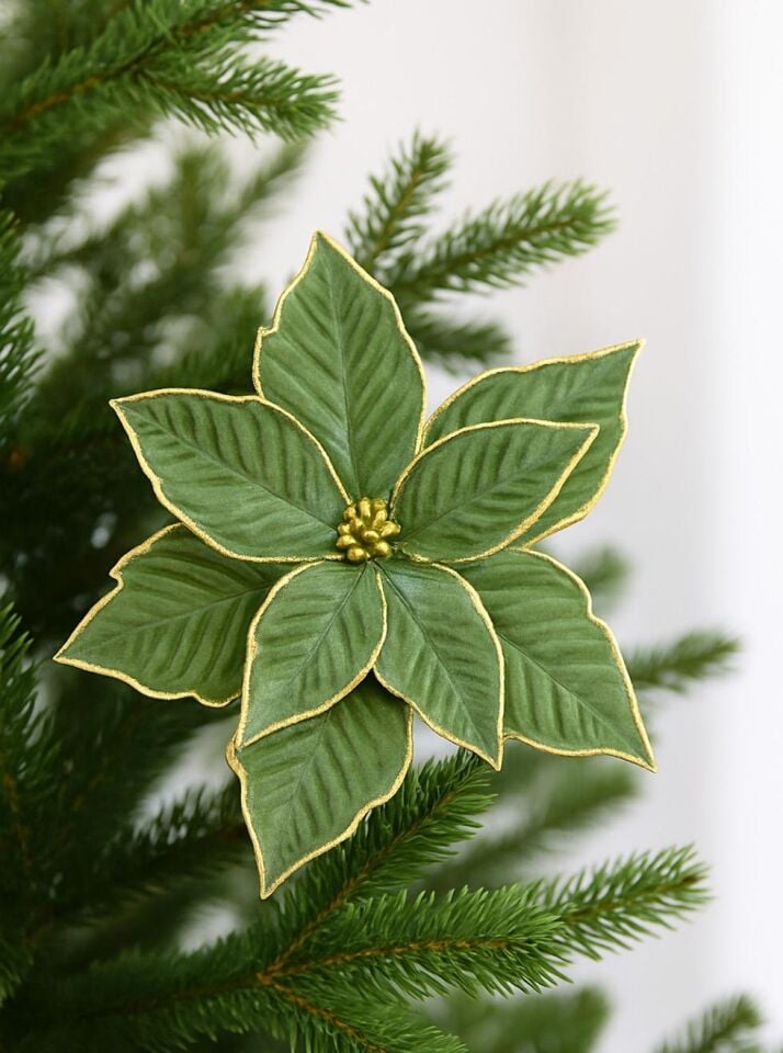 Astaş Altin Seritli Yilbasi Çiçegi Yag Yesili 30 Cm