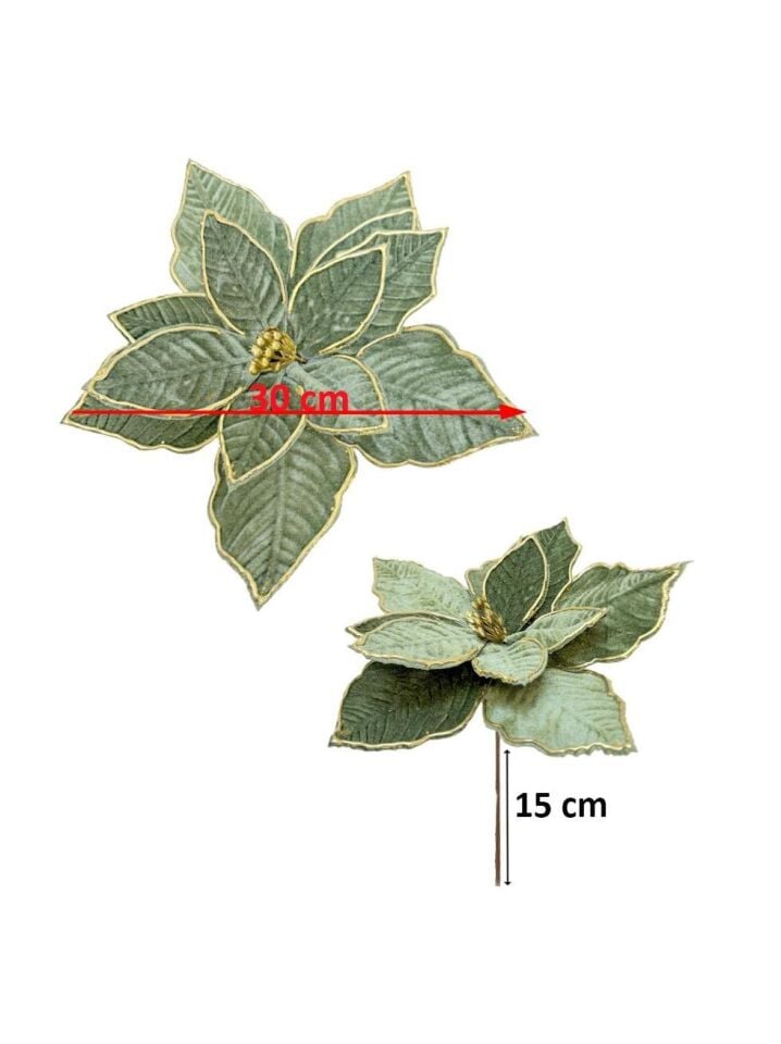 Astaş Altin Seritli Yilbasi Çiçegi Yag Yesili 30 Cm