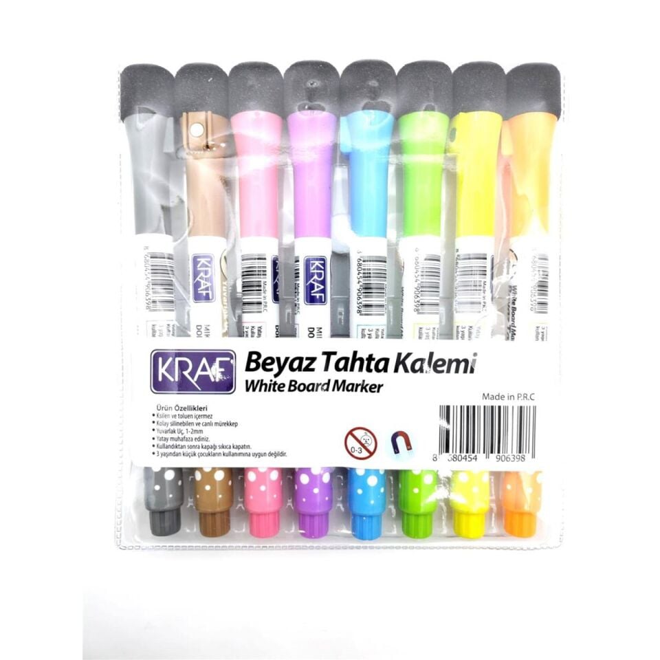 Kraf Beyaz Tahta Kalemi Mıknatıslı Silgili 777 8 Li