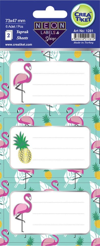 Crea Etiket Özel Efektli Neon Etiket - Flamingo
