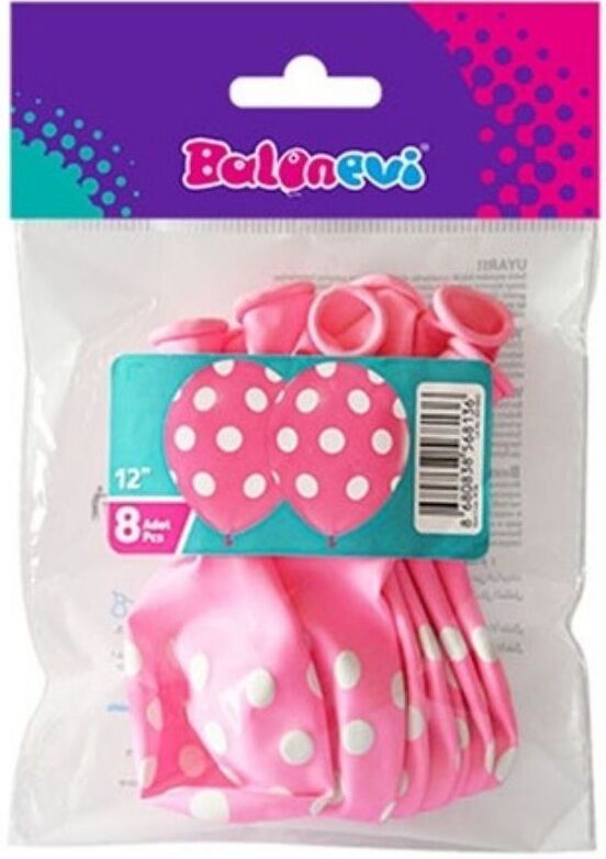 Balon 12'' Çepeçevre Puantiye Baskılı Pembe 8 Li    