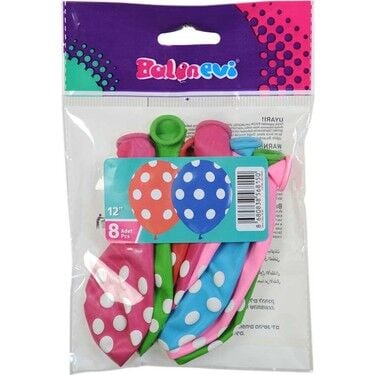 Balon 12'' Çepeçevre Puantiye Baskılı 8 Li    