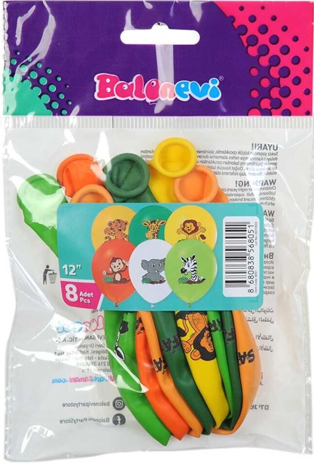 Balon 12'' Safari Baskılı 8 Li    