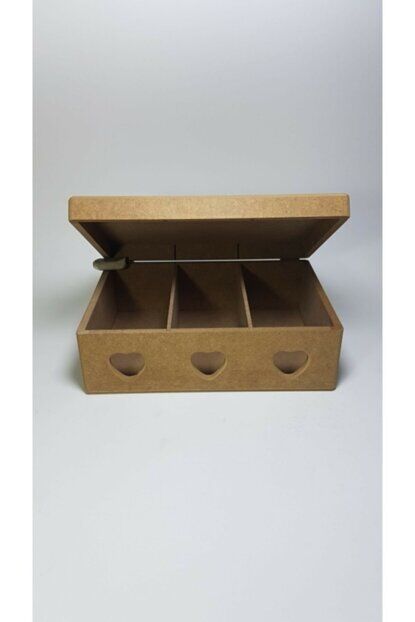 Ahşap 3 Kalpli Çay Kutusu