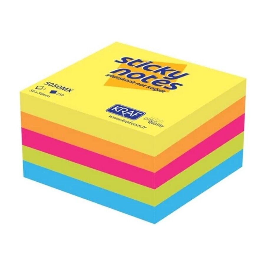 Kraf Yapışkanlı Not Kağıdı Küp 50x50 250 Yp Mixed 5050 Mx