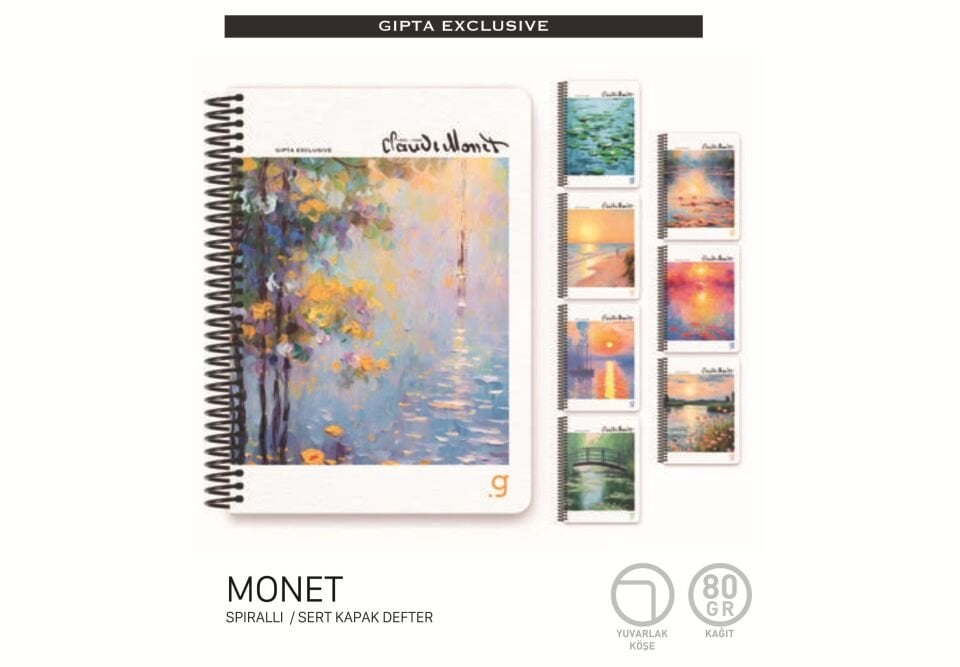 Gıpta Monet Spiralli  Sert Kapak Defter 17x24 100 Yaprak Kareli