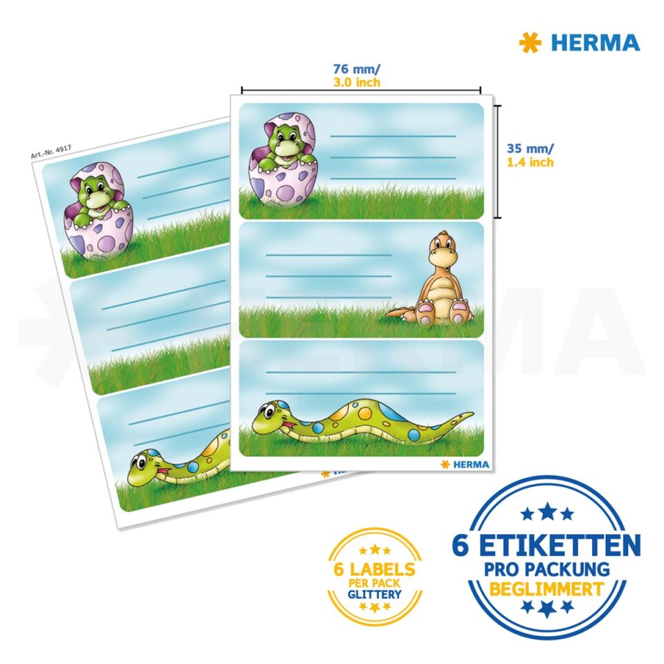 Herma Vario Glittery Okul Etiketi Dinozorlar