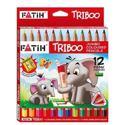 Fatih Jumbo Triboo Üçgen Natural Kuru Boya Kalemi 12 Renk Tam Boy (Kalemtraşlı)