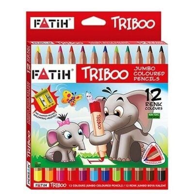 Fatih Jumbo Triboo Üçgen Natural Kuru Boya Kalemi 12 Renk Tam Boy (Kalemtraşlı)