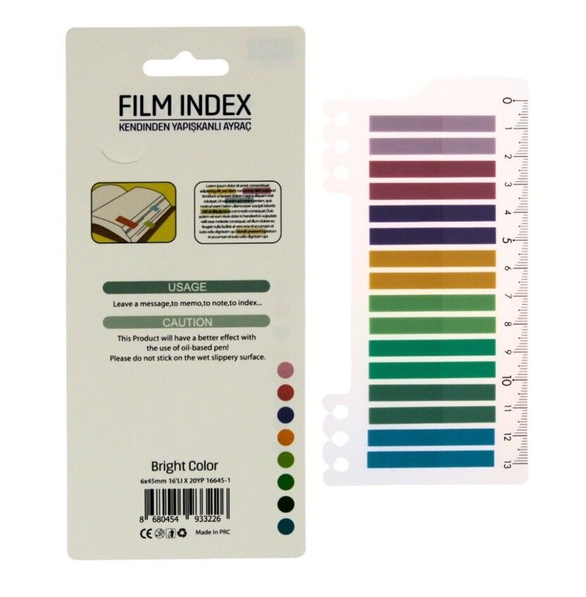 Kraf İndex Film 6x45 Mm 20 Yaprak Cetvelli Bright Color 16645-1