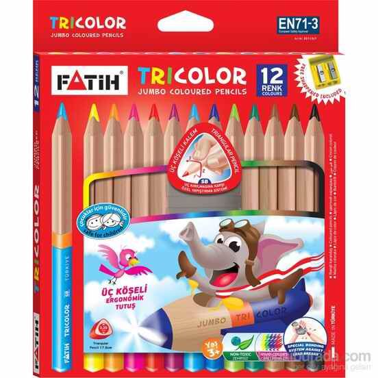 Fatih Jumbo Triangular Üçgen Kuru Boya Kalemi 12 Renk Tam Boy