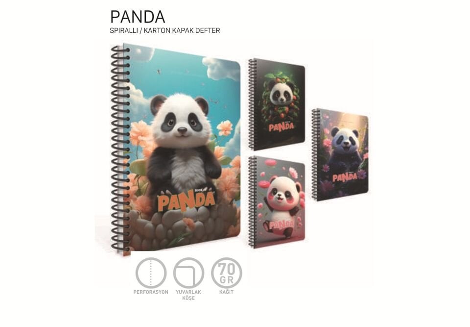 Gıpta Panda Spiralli Karton Kapak Defter A4 100 Kareli