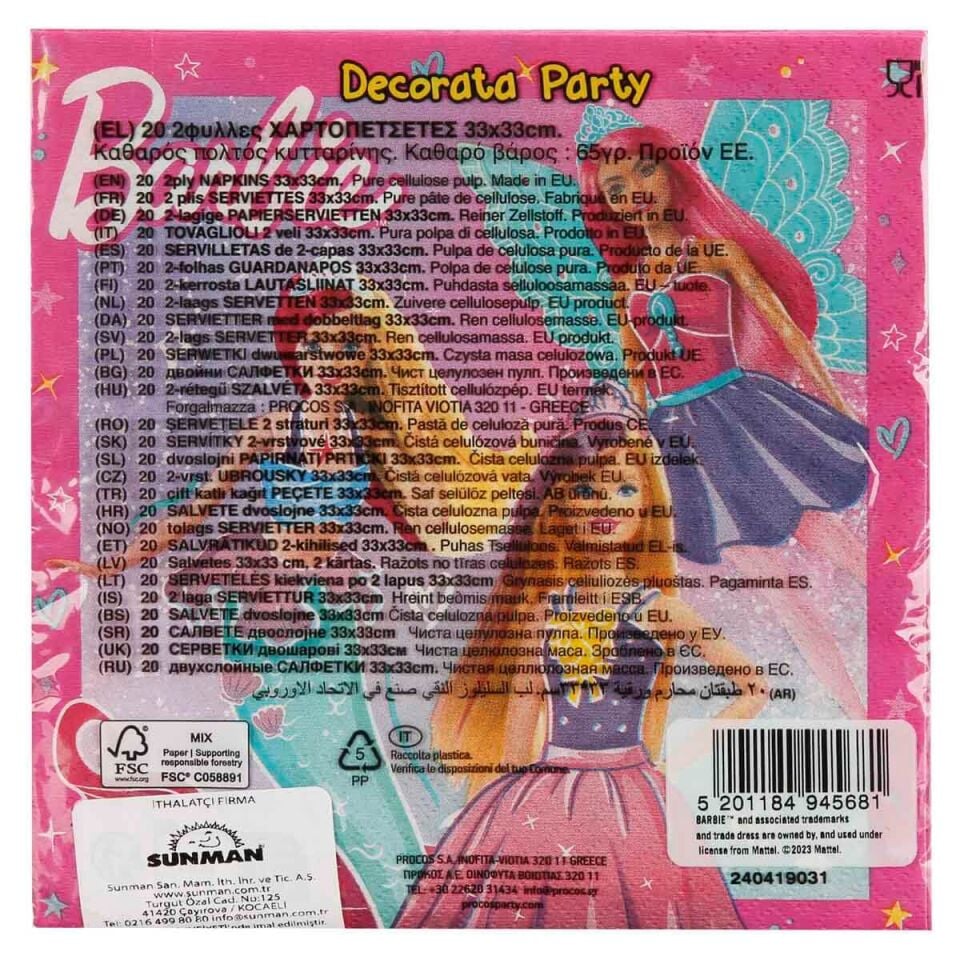 Balonevi Barbıe Fantasy Peçete 33x33 Cm 20 Li