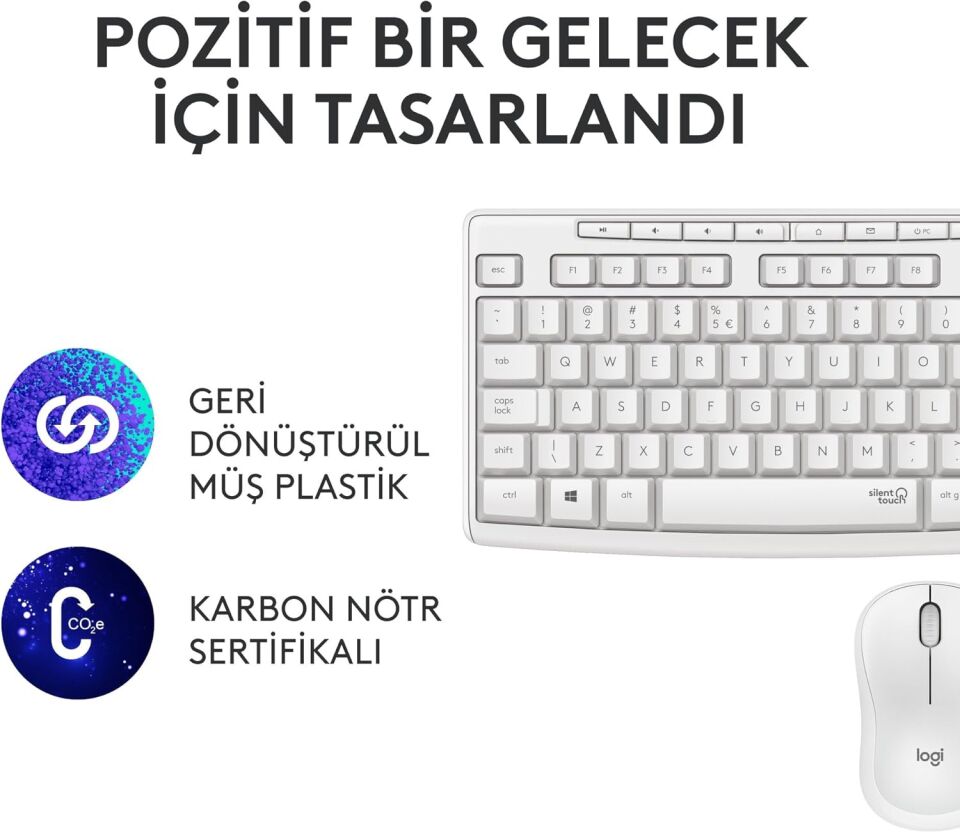 Logitech 920-010089 MK295 Kablosuz Beyaz Klavye Mouse Set