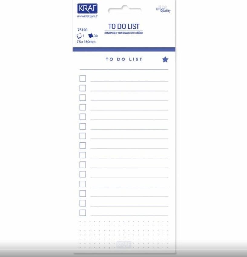 Kraf Yapışkanlı Not Kağıdı Yapılacaklar Listesi 75x150 30 Yaprak