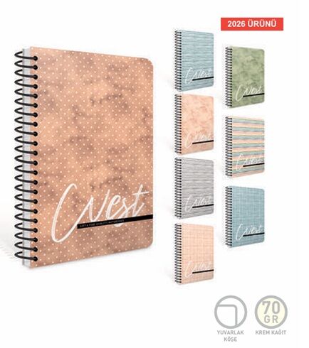Gıpta West Spiralli Sert Kapak Defter 17x24 120 Yaprak Kareli
