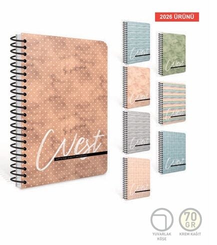 Gıpta West Spiralli Sert Kapak Defter 17x24 120 Yaprak Kareli