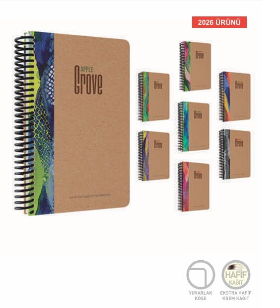Gıpta Grove Spiralli Sert Kapak Defter 17x24 100 Yaprak Kareli