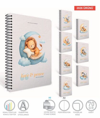 Gıpta Love And Peace Spiralli Pressboard Kapak Defter A4 80 Yaprak Çizgili