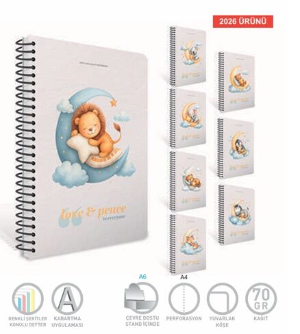 Gıpta Love And Peace Spiralli Pressboard Kapak Defter A4 80 Yaprak Kareli