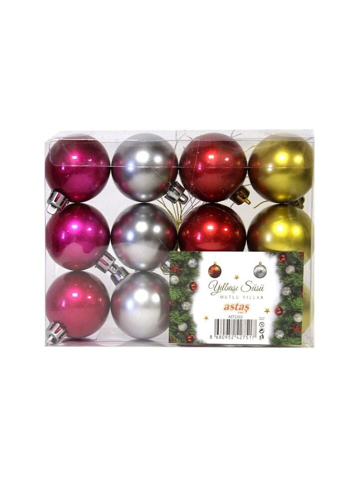 Astaş Yılbaşı Topu 4 Cm Karışık Renkli 12 Li