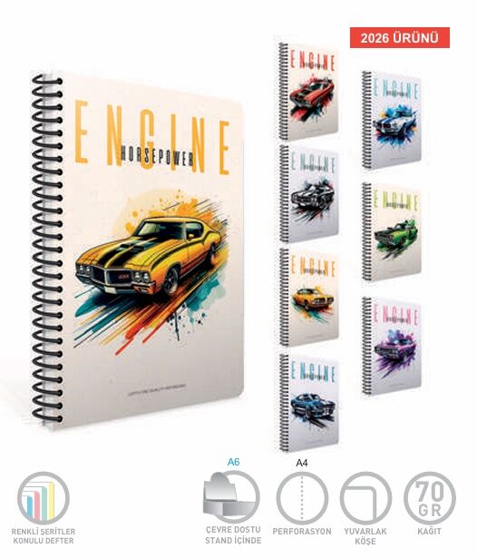 Gıpta Engine Spiralli Ofset Cr Pp Kapak Defter A4 80 Yaprak Kareli