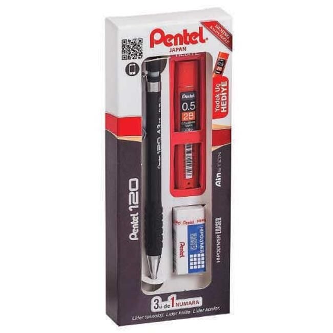 Pentel 120A3 3'Lü Takım Versatil+Silgi+Hediye Min Kutulu Siyah