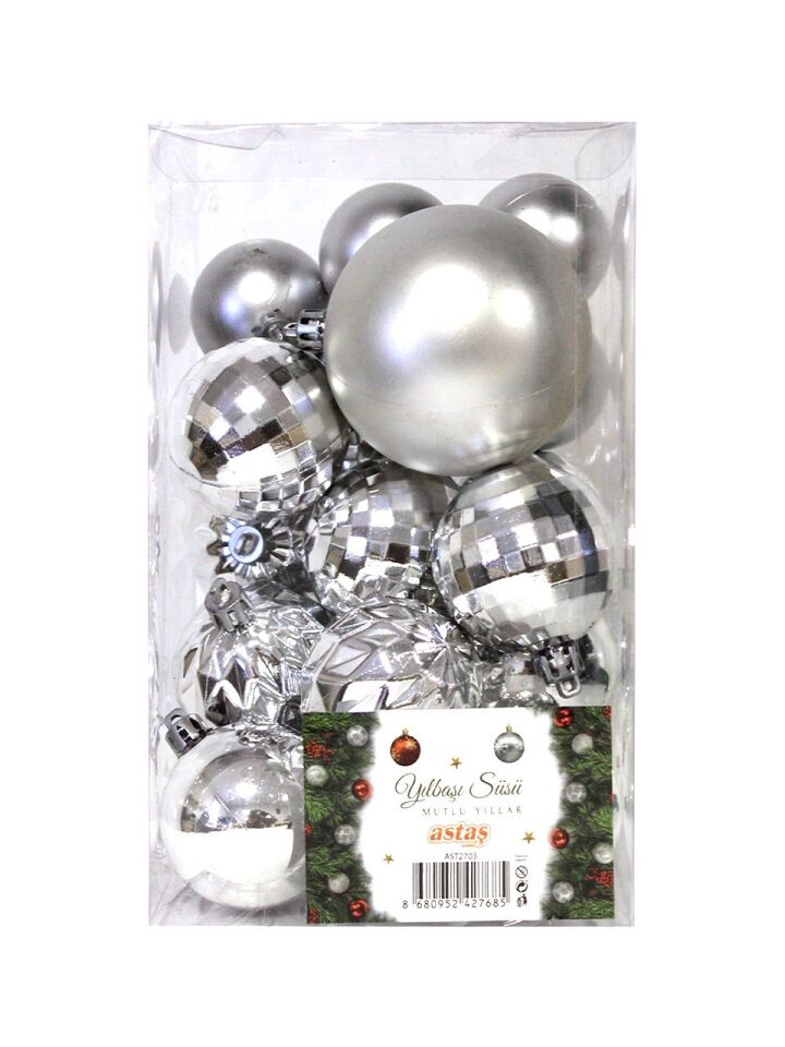 Astaş Yılbaşı Topu Karışık Paket Gümüş Renk 20 Li