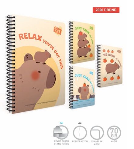 Gıpta Cappybara Notes Spiralli Lx Karton Kapak Defter A4 80 Yaprak Kareli