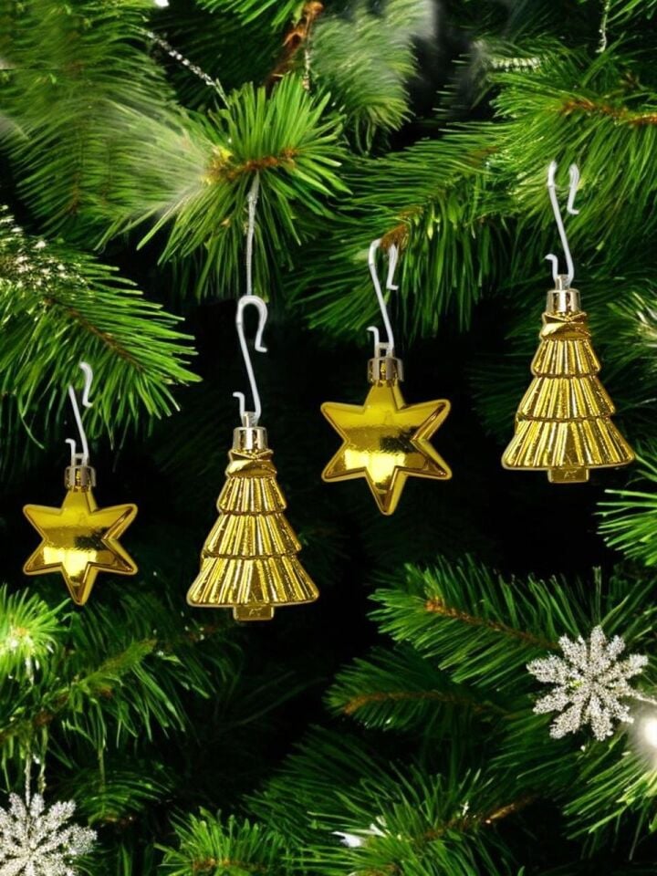 Astaş Yıldız ve Ağaç Yılbaşı Süsü 7 Cm Altın 12 Li