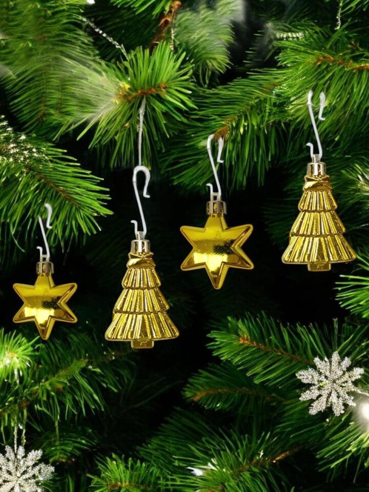 Astaş Yıldız ve Ağaç Yılbaşı Süsü 7 Cm Altın 12 Li