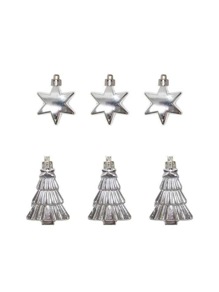 Astaş Yıldız ve Ağaç Yılbaşı Süsü 7 Cm Gümüş 12 Li