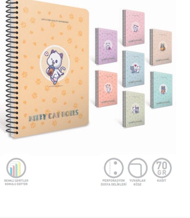 Gıpta Kitty Cat Spiralli Pp Kapak Defter A4 80 Yaprak Kareli