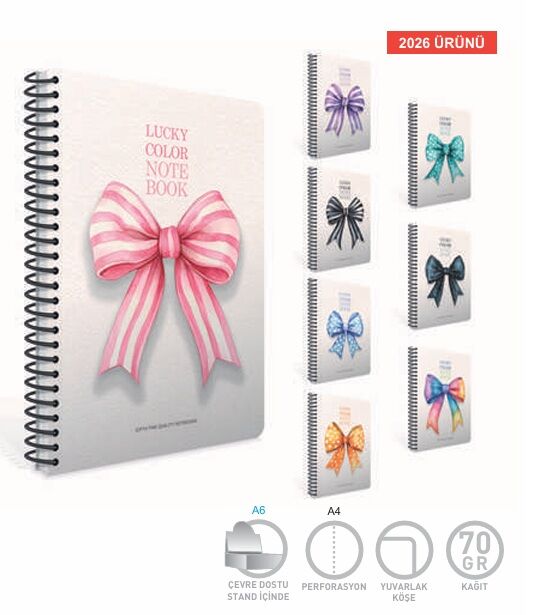 Gıpta Lucky Color Spiralli Lx Karton Kapak Defter A4 80 Yaprak Çizgili