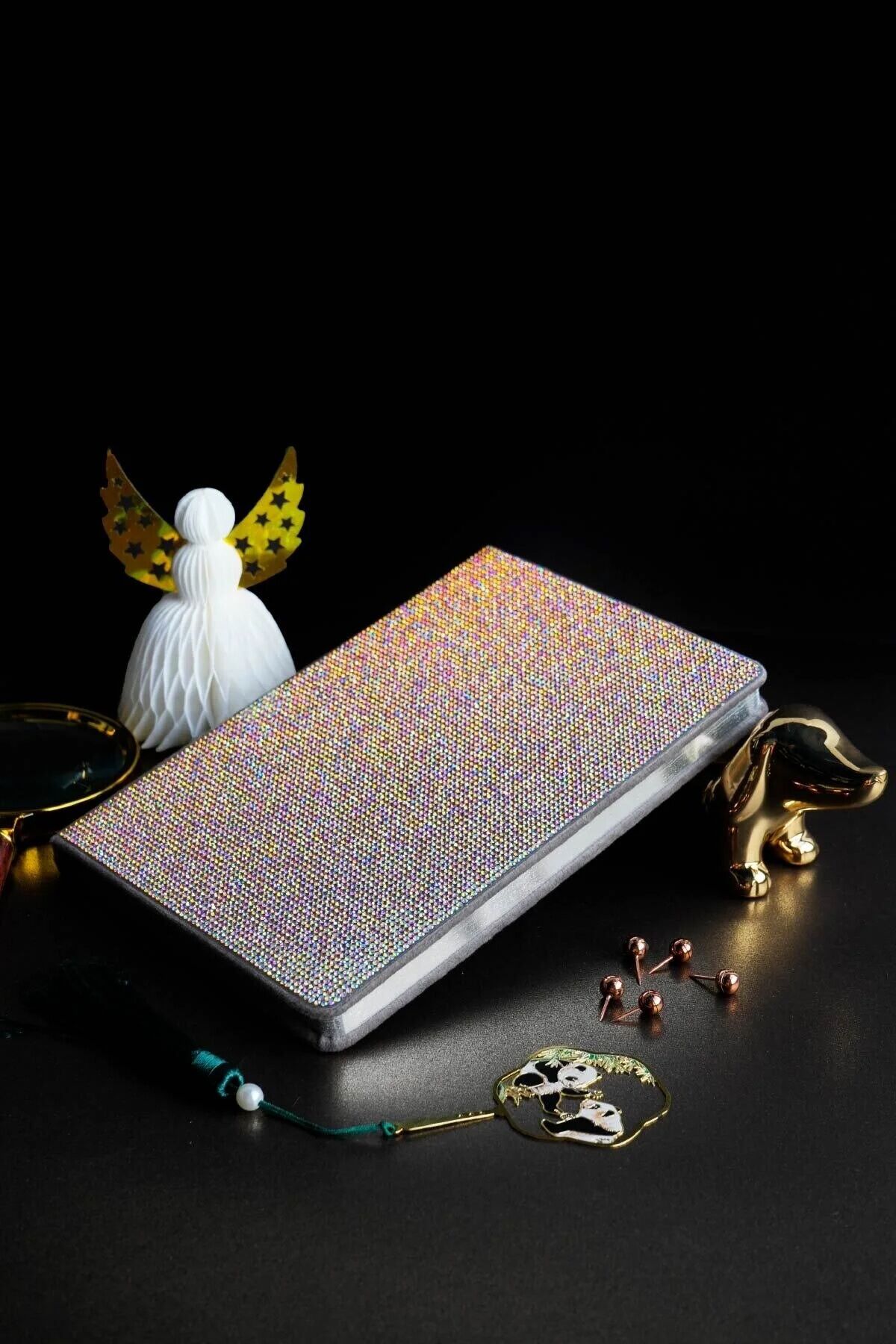 Victorias Journals Diamont Sert Kapak Defter A5 80 Yaprak İvory Çizgili Gümüş