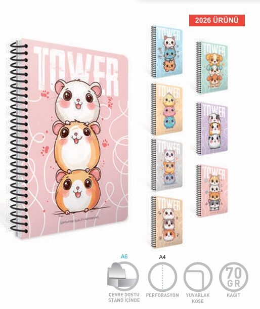 Gıpta Tower spiralli Lx Karton Kapak Defter A4 80 Yaprak Kareli
