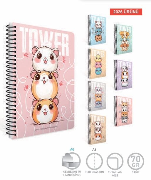 Gıpta Tower spiralli Lx Karton Kapak Defter A4 80 Yaprak Kareli