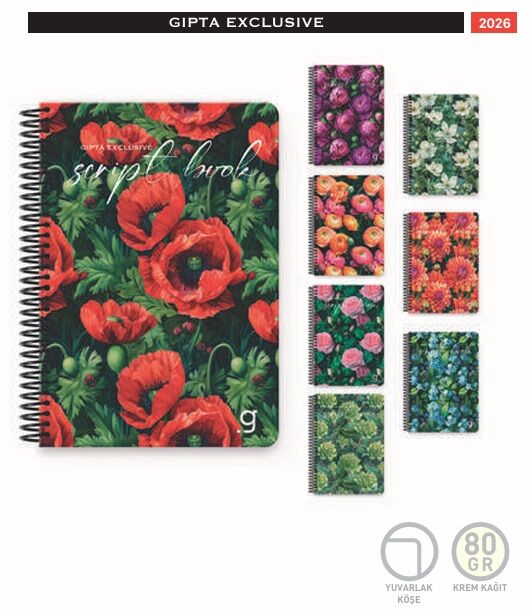 Gıpta Script Book Spiralli Sert Kapak Defter 17X24 80 Yaprak Kareli