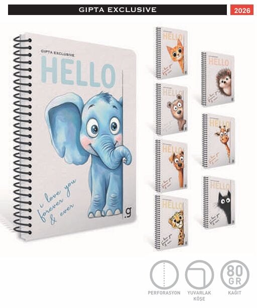Gıpta Hello Spiralli Pressboard Kapak Defter A4 80 Yaprak Çizgili