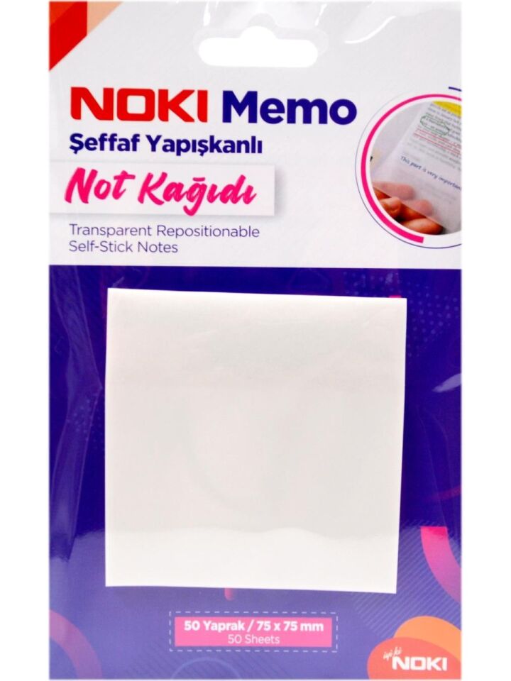 Noki Memo 75x75 Şeffaf Yapışkanlı Not Kağıdı 50 Yaprak