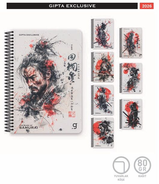 Gıpta Samurai Spiralli Sert Kapak Defter 17x24 100 Yaprak Kareli