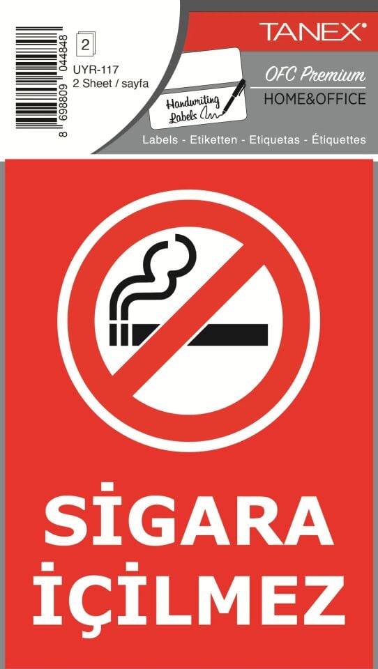 Tanex Uyr-117 Sigara İçilmez Uyarı Etiket