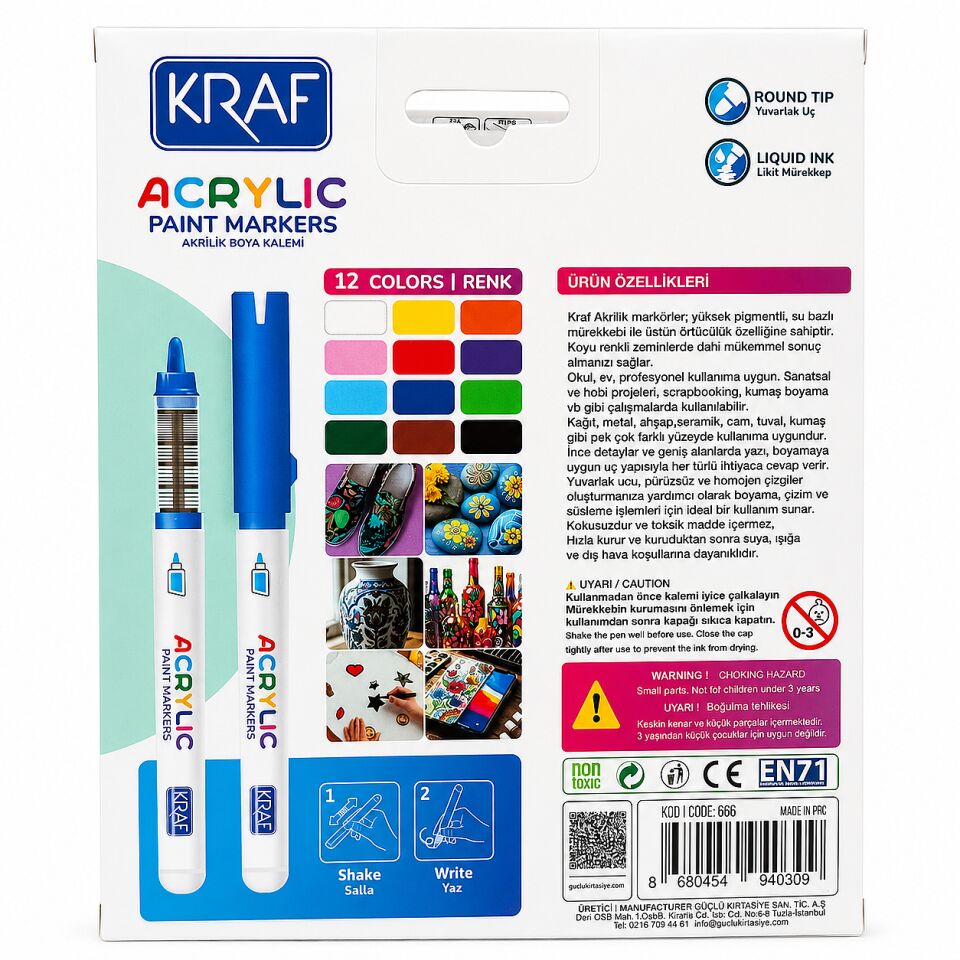 Kraf Akrilik Marker 666 12 Li